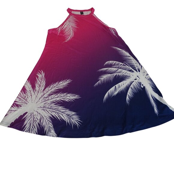 Emery Rose High Neck A-line Shift Dress Women Size XL Pink Purple Ombre Tropical - Picture 1 of 8